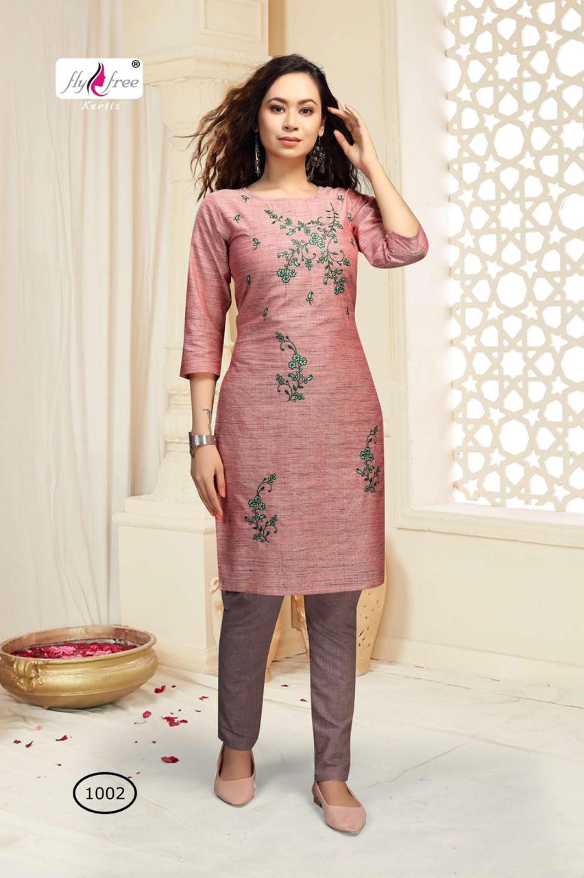 Fly Free Pyramid Heavy Latest Fancy Handloom Designer Emboridery Cotton Kurti With Pant Collection